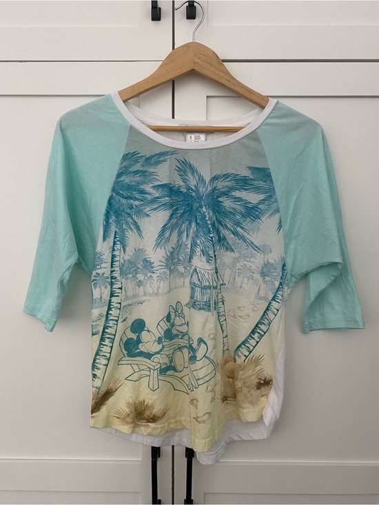 Disney Tops - DISNEY PARKS Authentic Mint Teal Mickey Minnie Beach 3/4 Sleeve Tee Size Medium